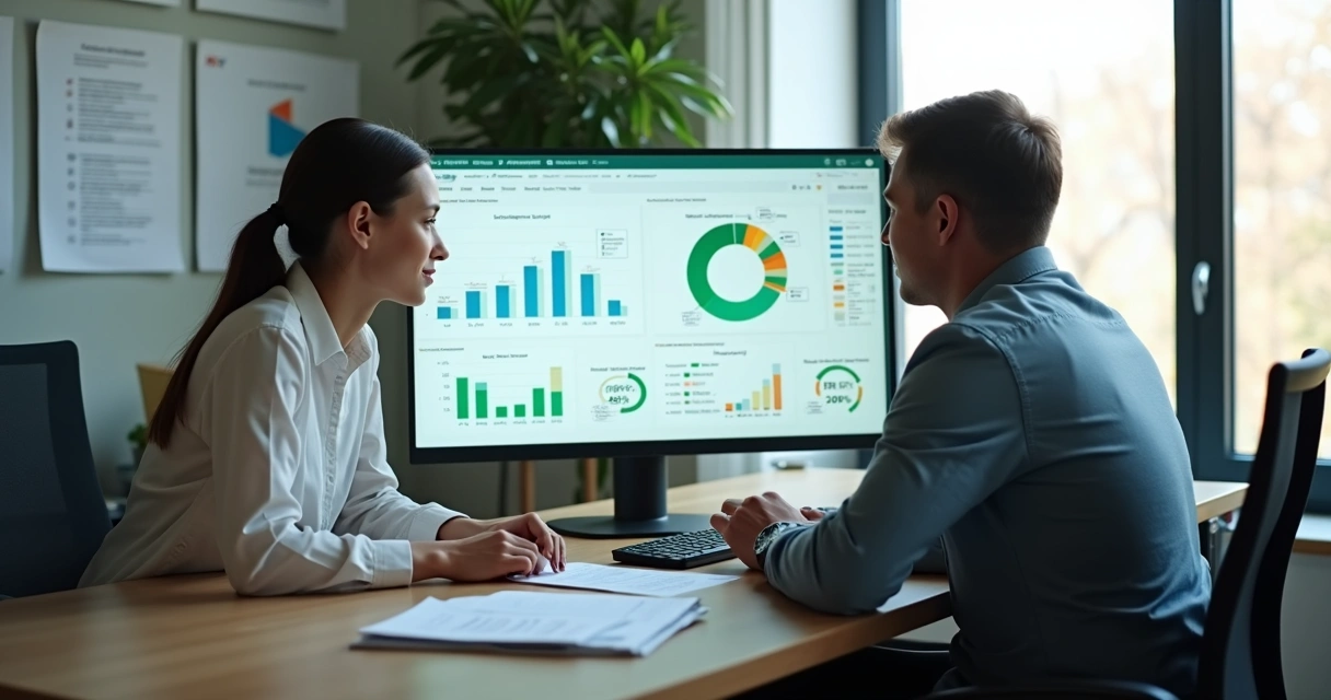 Equipe analisando indicadores ESG em dashboard B2B