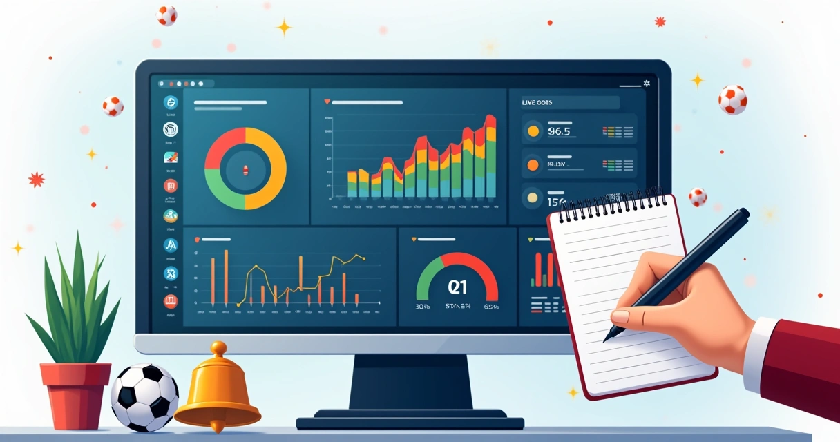 Painel digital com gráficos de desempenho esportivo, odds e resultados de apostas 