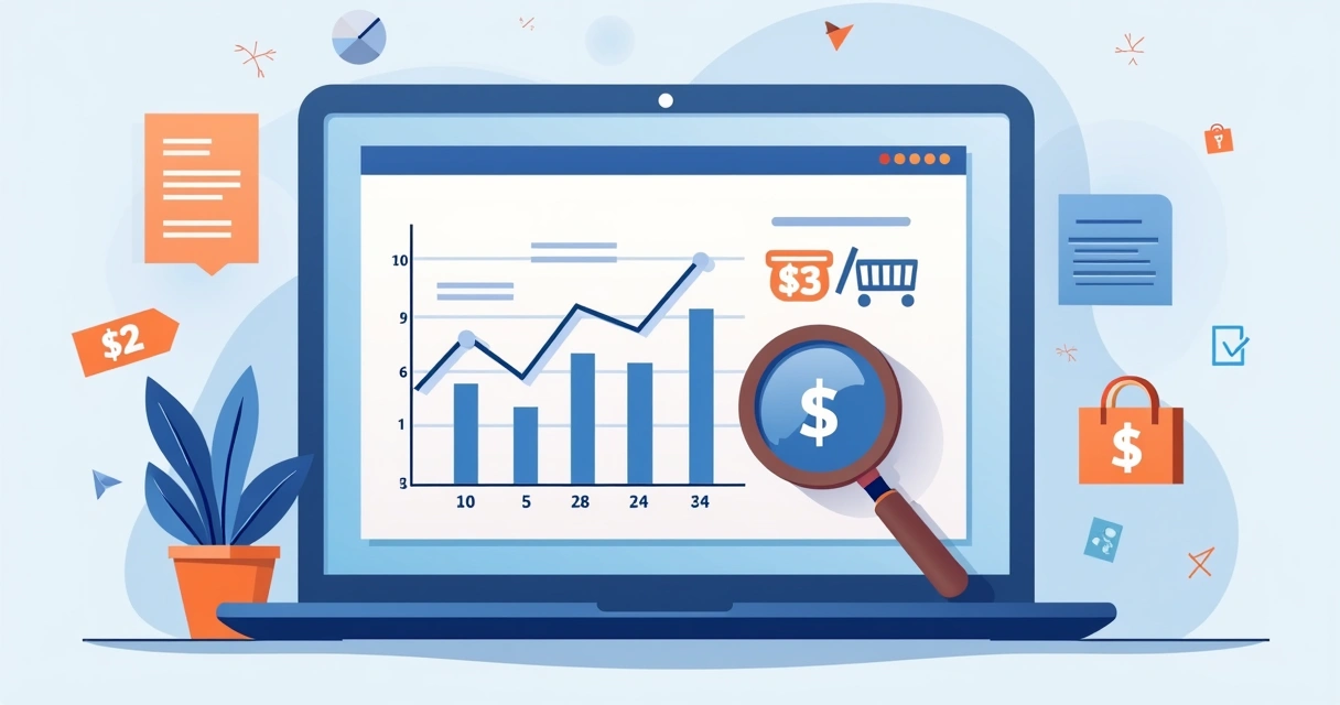Analytics graph showing Shopee affiliate sales performance with a magnifier over key data 