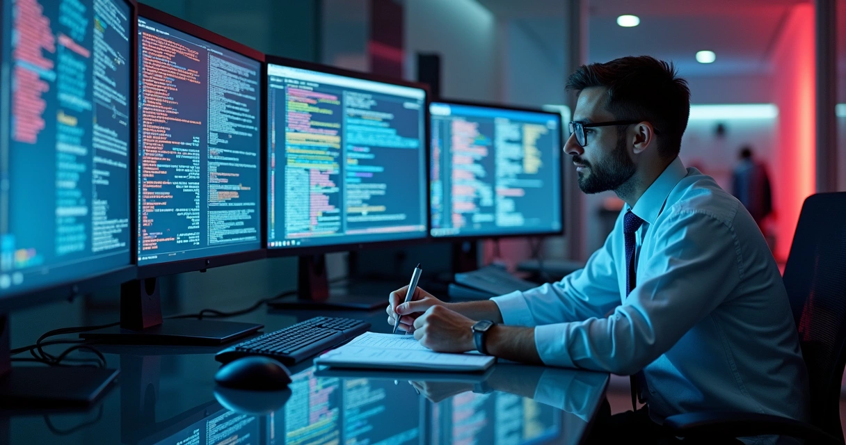 Profissional analisando provas digitais em um laboratório de informática forense 