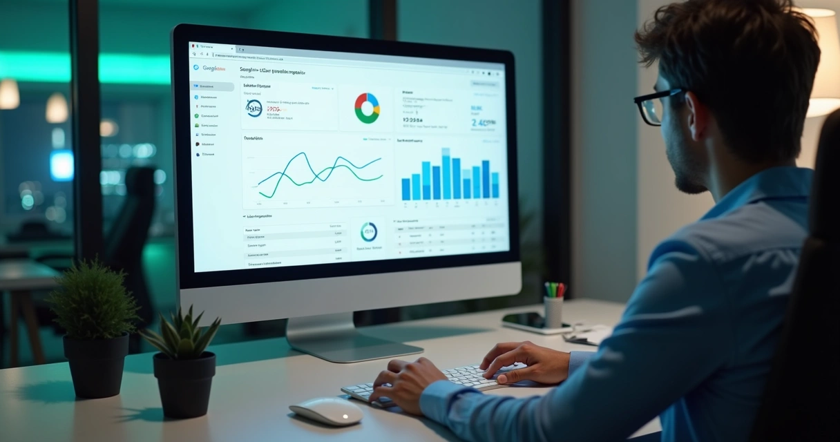 Pessoa analisando métricas de experiência do usuário no Search Console 