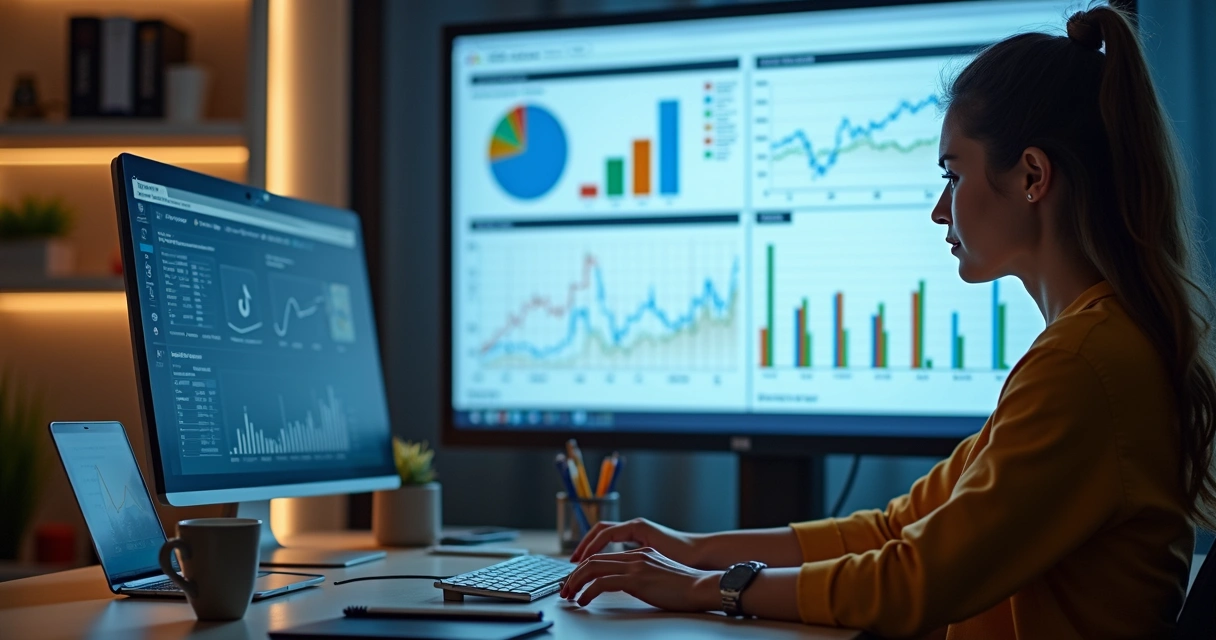 Pessoa analisando gráficos de conversão em uma loja virtual