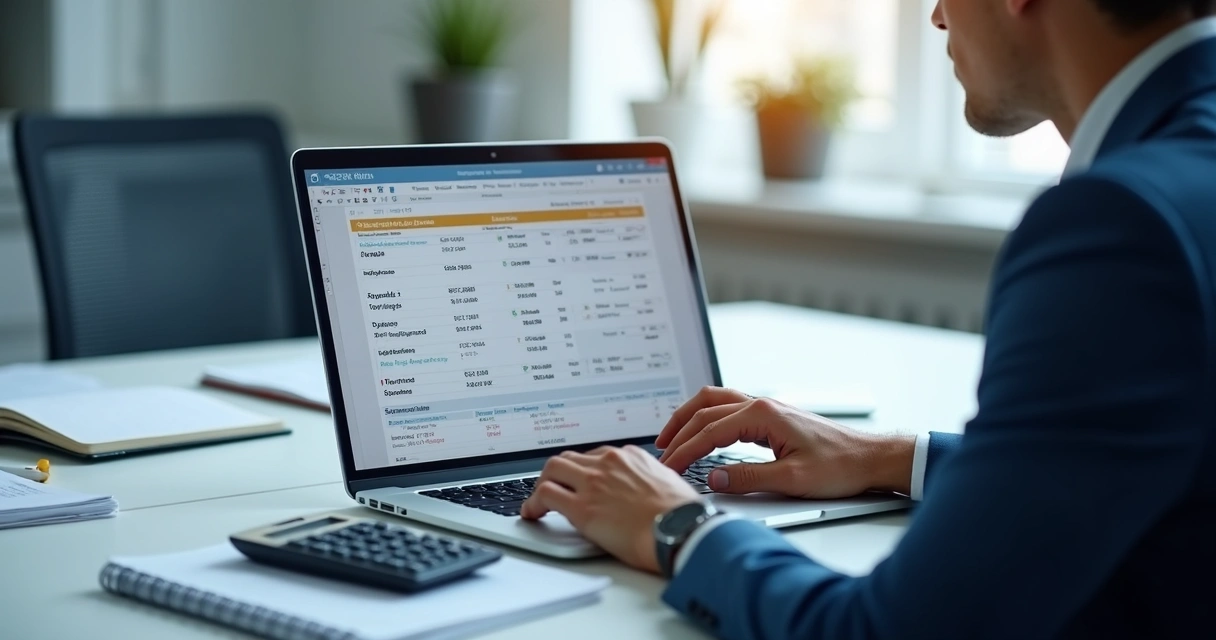 Analista revisando extrato bancário em sistema ERP 