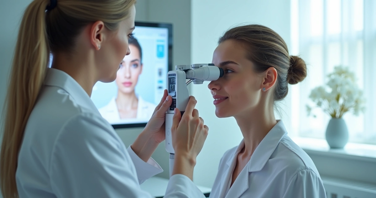Análise facial por inteligência artificial em consultório moderno 