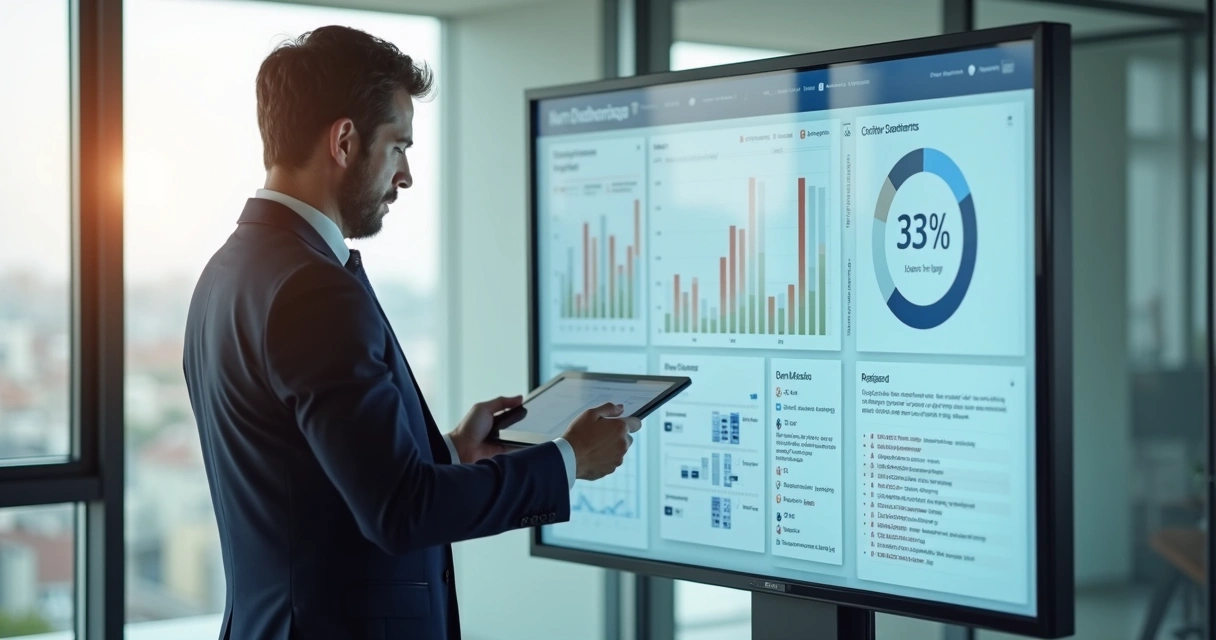 Profissional analisando dados de feedback em painel digital de aplicativo 