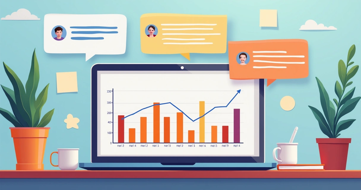 Gráfico digital com análise de feedbacks de colaboradores no pós-venda 
