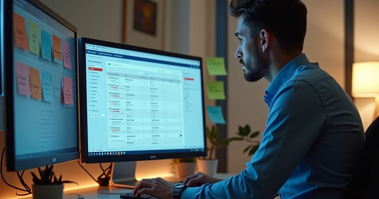 Analista olhando tela de computador com categorização de feedback dos clientes 