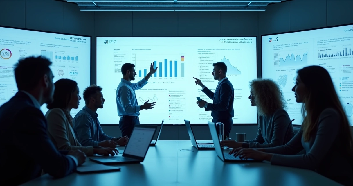 Equipe analisando gráficos e feedbacks de clientes em uma sala de reuniões 