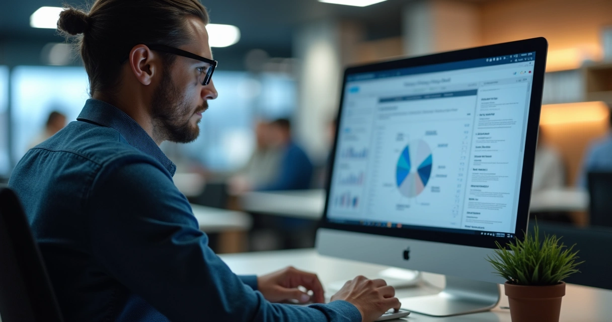 Gestor analisando dados silenciosos de clientes em computador 