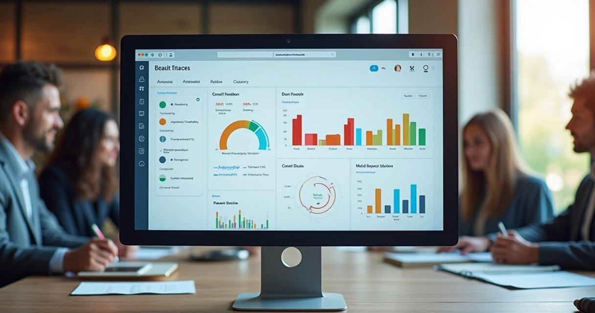 Tela de computador mostrando análise de feedback por voz em sistema SaaS 