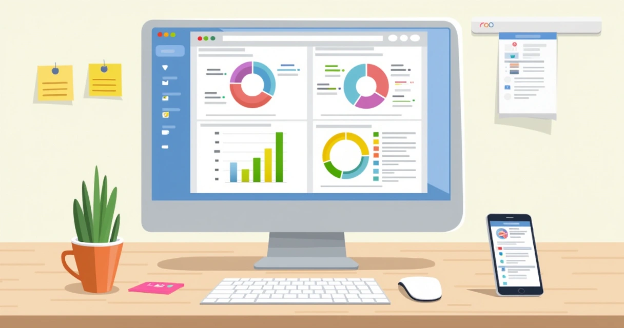 Monitor exibindo gráficos de análise de feedbacks de clientes 