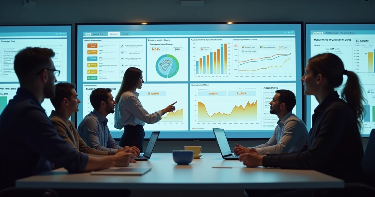 Equipe analisando dados de feedbacks em SaaS