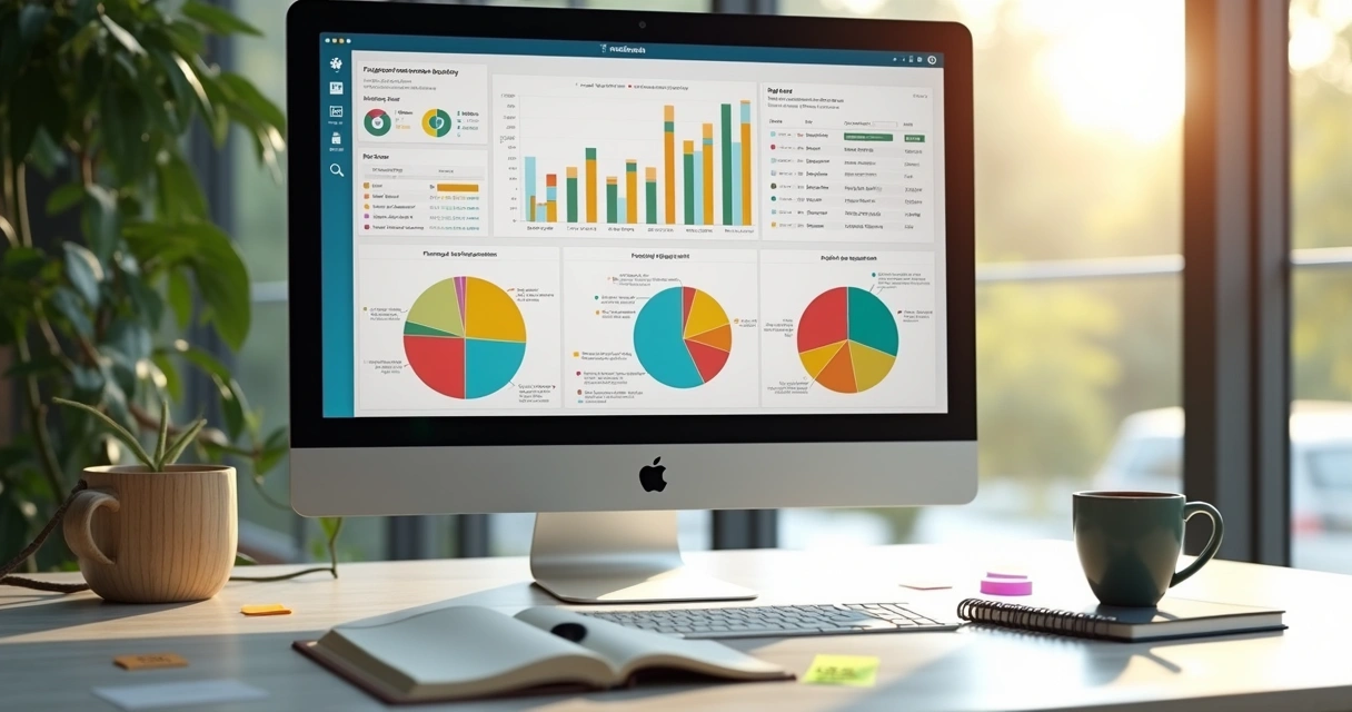 Dashboard com gráficos de feedback em tela de computador 