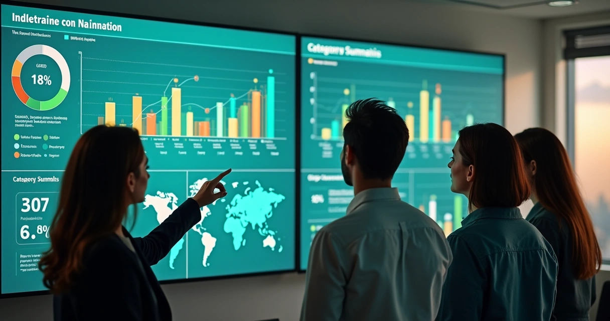 Equipe analisando gráficos de feedbacks em tela 