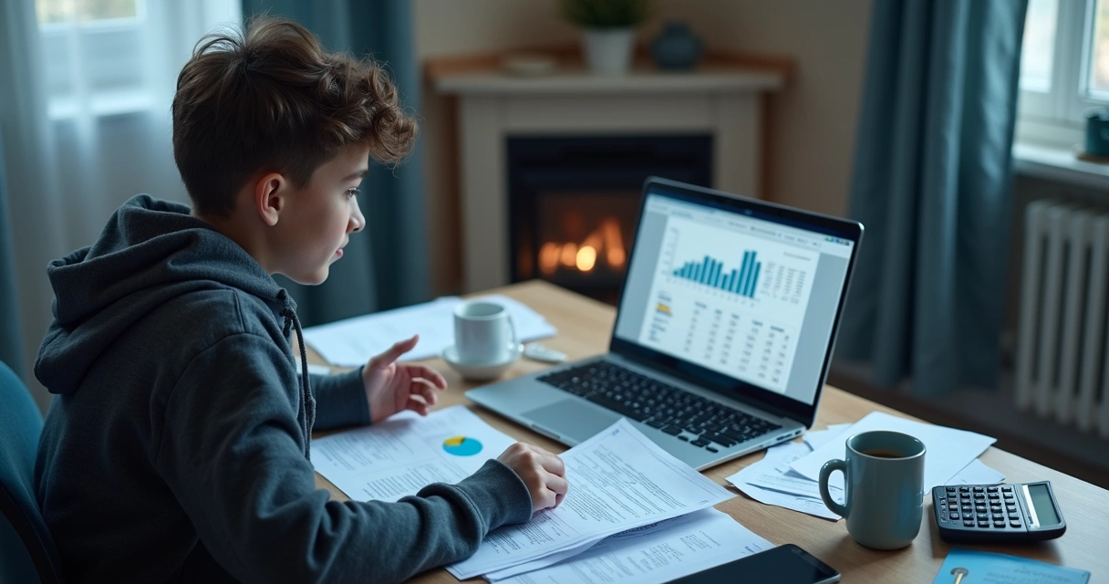 Pessoa analisando extrato bancário e planilha financeira na mesa 