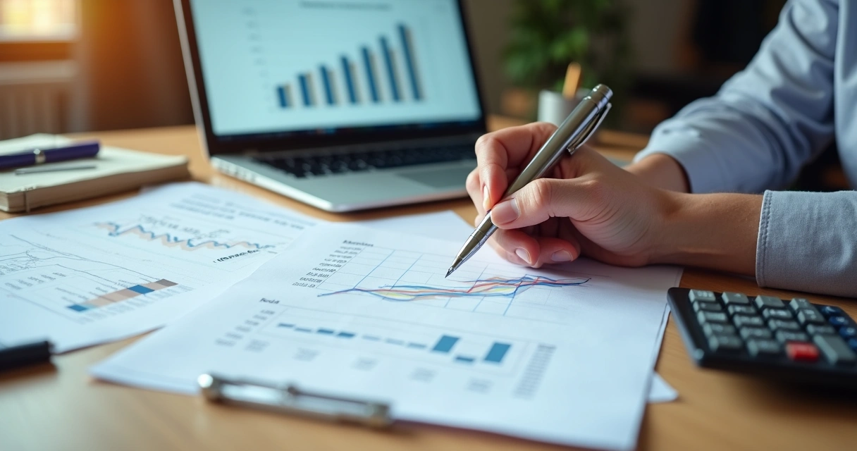 Profissional revisando custos financeiros em gráficos e contratos 