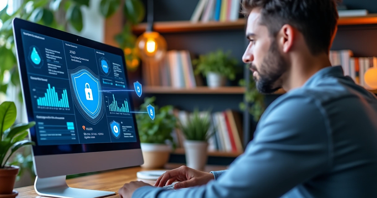 Análise financeira com foco em privacidade na tela do computador