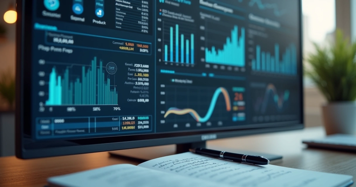 Relatório financeiro detalhado exibido em monitor de computador 