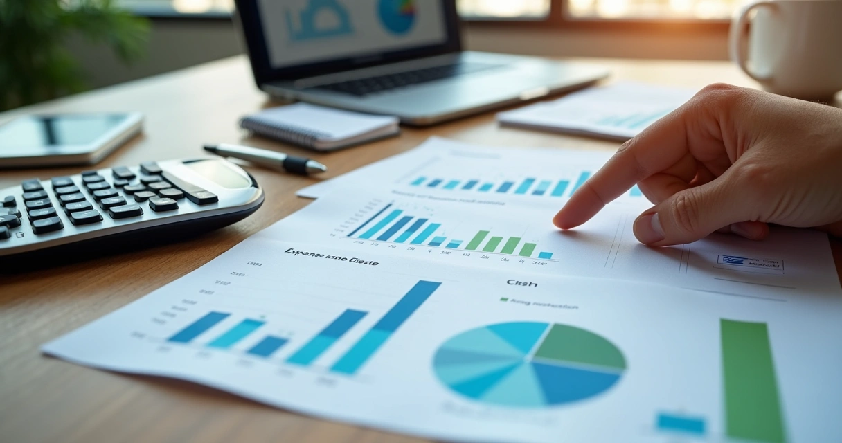 Planilha financeira e calculadora sobre mesa de escritório 