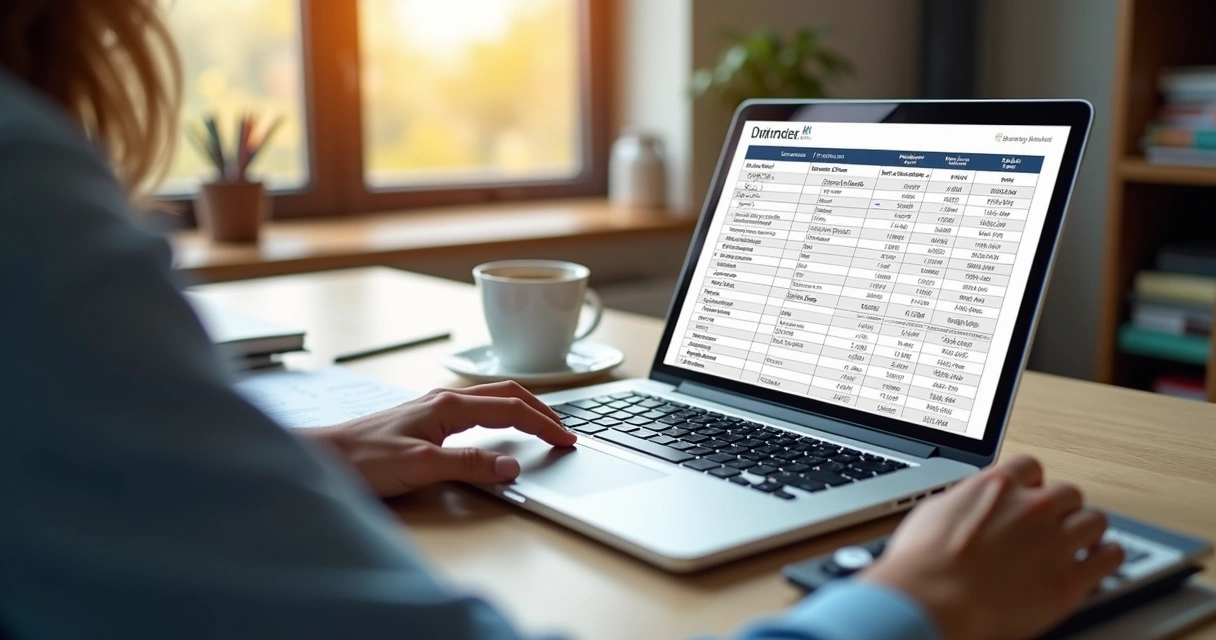 Pessoa analisando folha de pagamento com calculadora em mesa de escritório organizada 