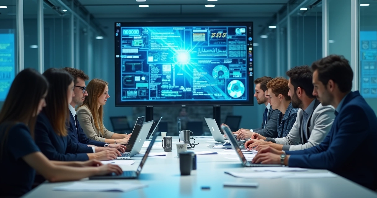 Equipe de especialistas em perícia digital reunidos analisando documentos eletrônicos 