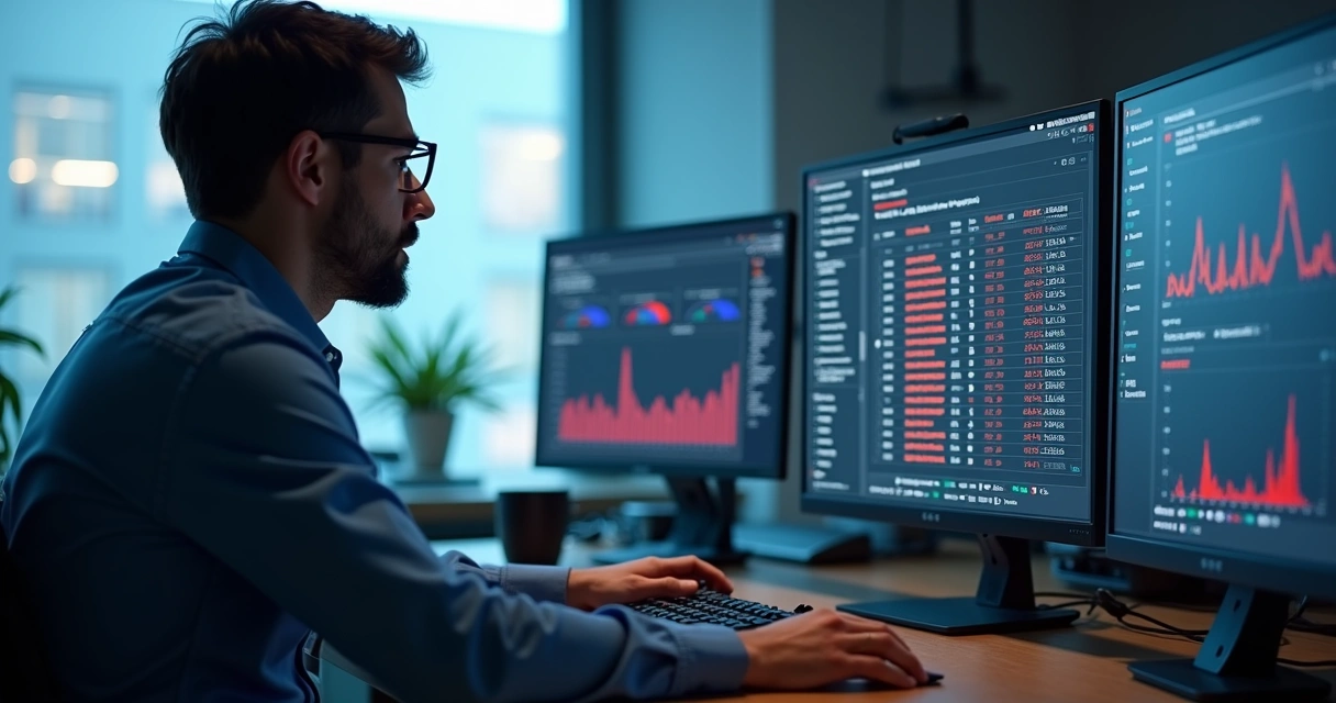 Analista verificando compras suspeitas em uma tela de computador