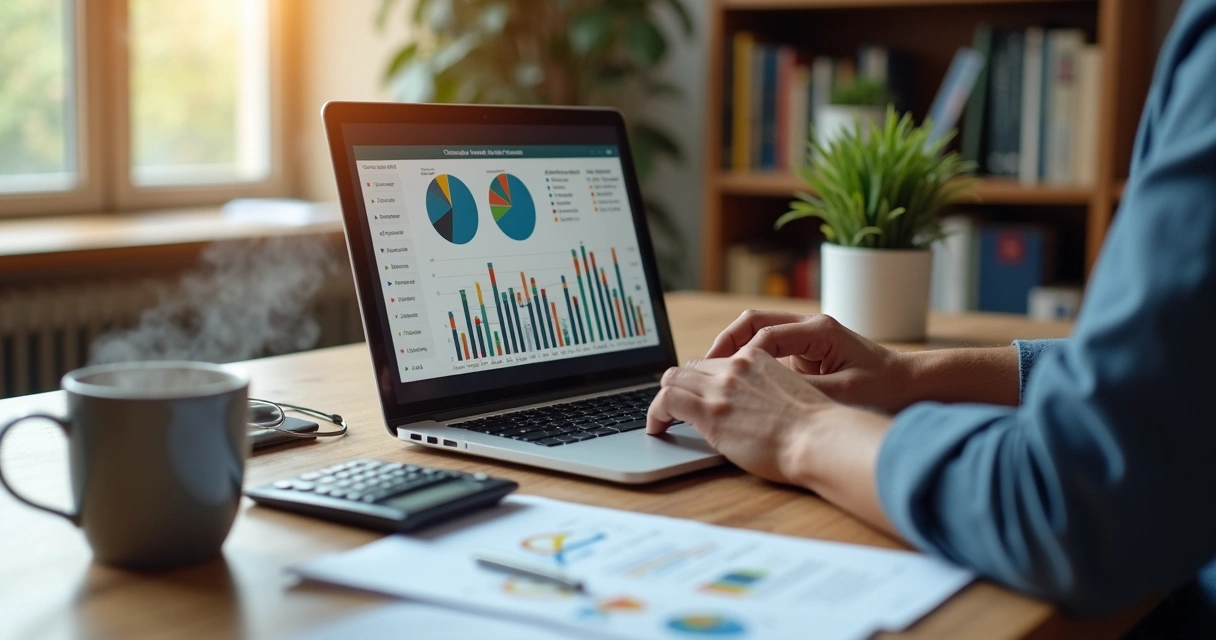 Pessoa analisando dados de fundos imobiliários na tela de um notebook 