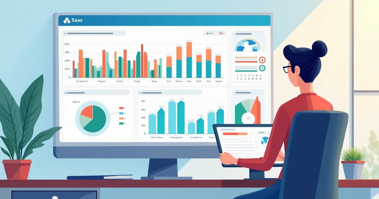 Como Reduzir o CAC em SaaS: Táticas para 2026 2 Profissional analisando painel digital com métricas SaaS