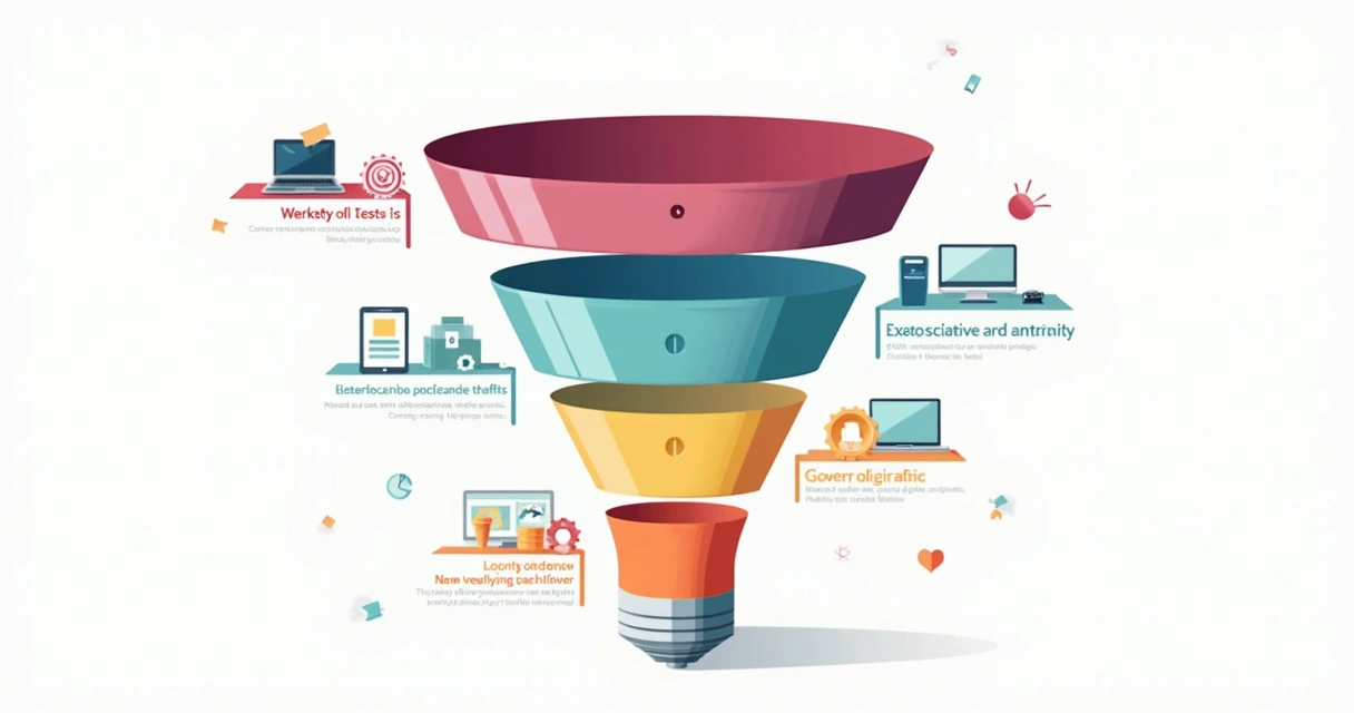 Gráfico colorido mostrando funil de conversão, com diferentes etapas destacadas 