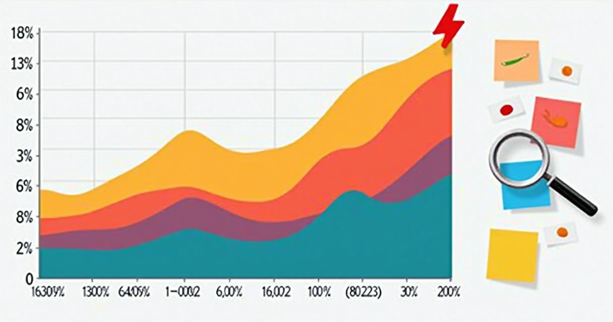Gráfico colorido mostrando queda entre etapas de um funil de vendas