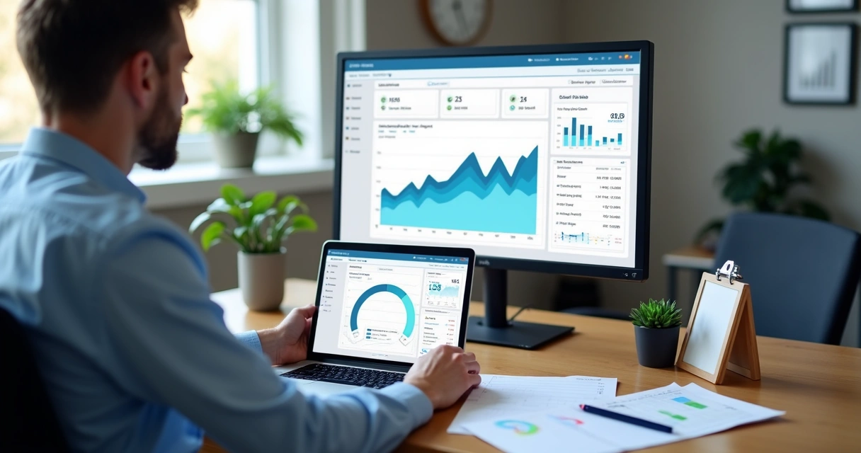 Gestor avaliando funil de locação em dashboard imobiliário 