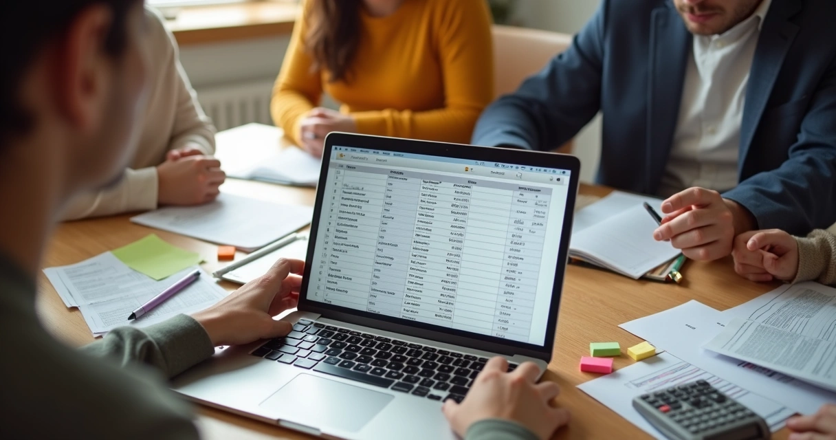 Pessoa revisando orçamento e analisando planilha de despesas familiares 