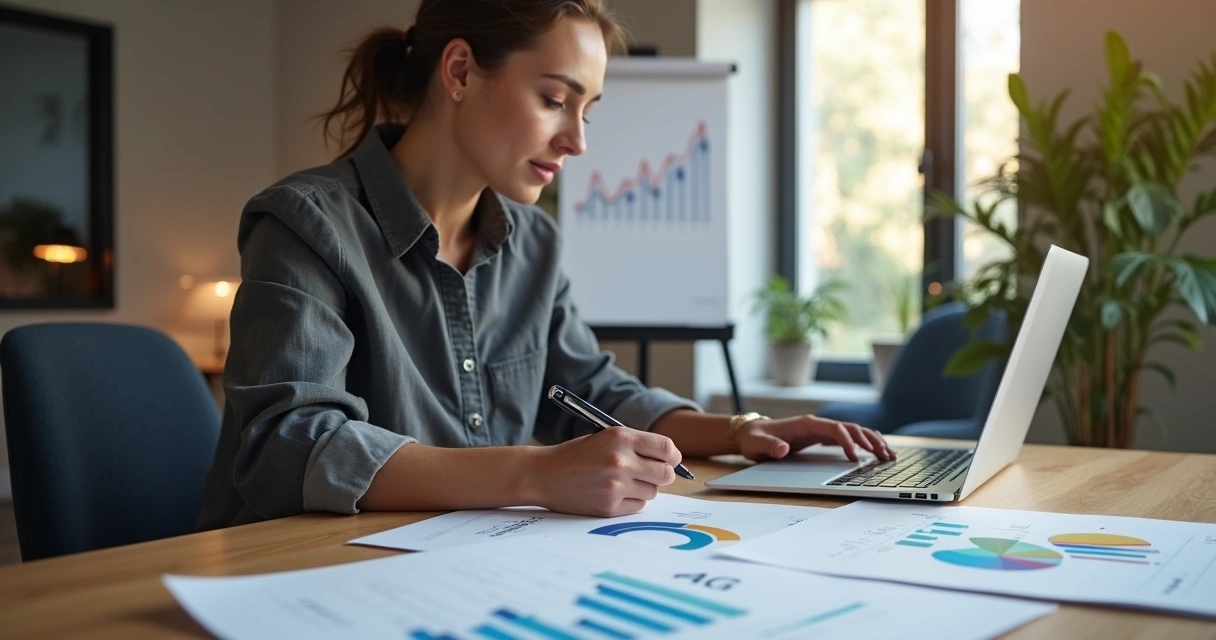 Gestora analisando gráficos em tablets e papéis sobre parceiros DTC 