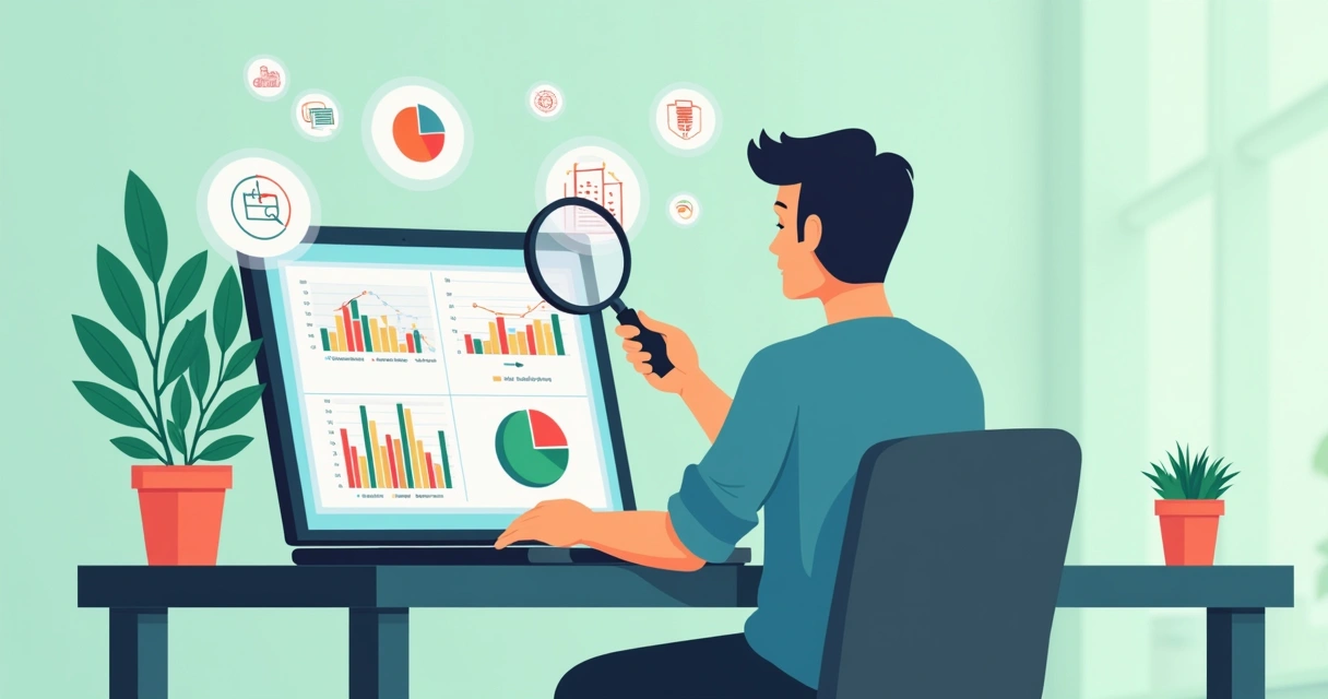 Gráficos coloridos integrados a planilha digital ao fundo