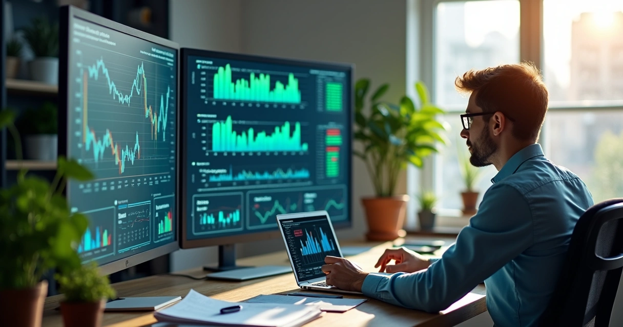 Analista observando gráfico financeiro relacionado a fundos imobiliários 