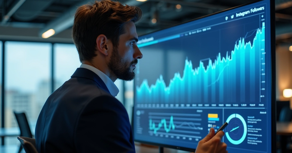 Pessoa analisando gráfico de seguidores do Instagram em tela digital 