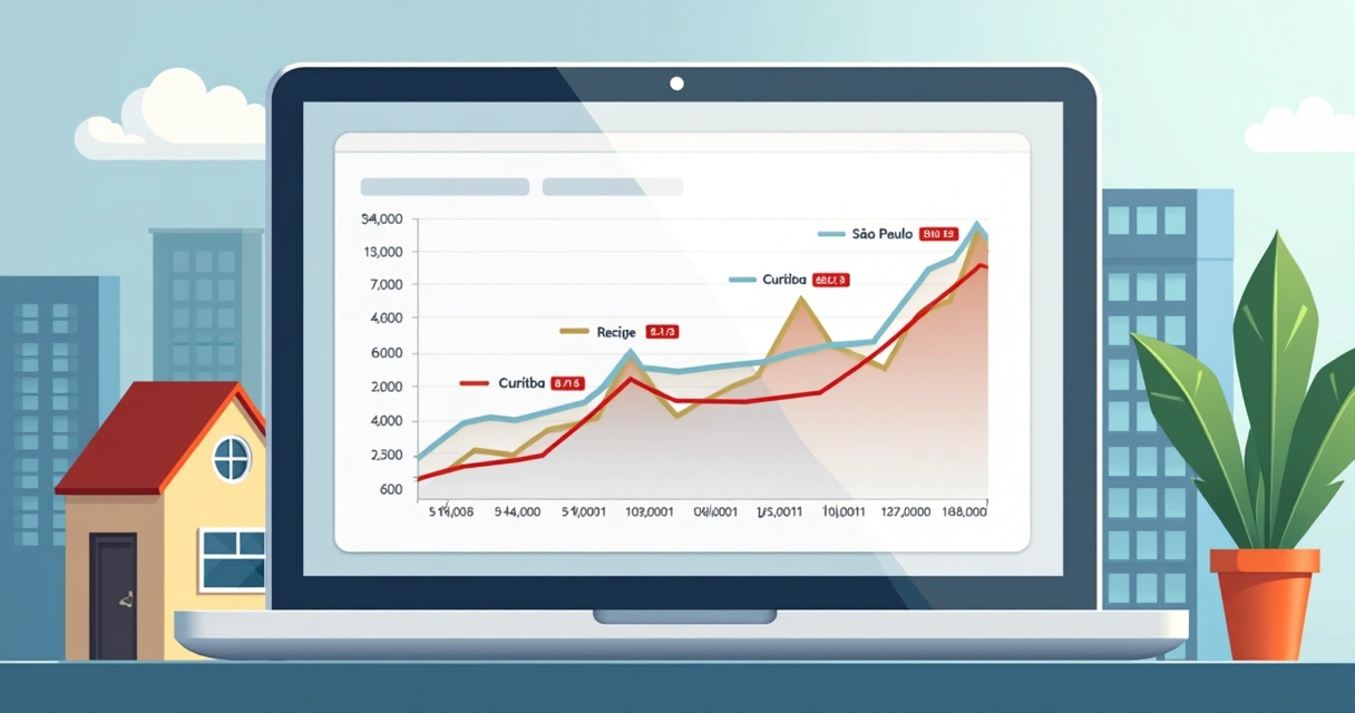 Gráfico digital mostrando tempo médio de venda de imóveis em diferentes cidades do Brasil 