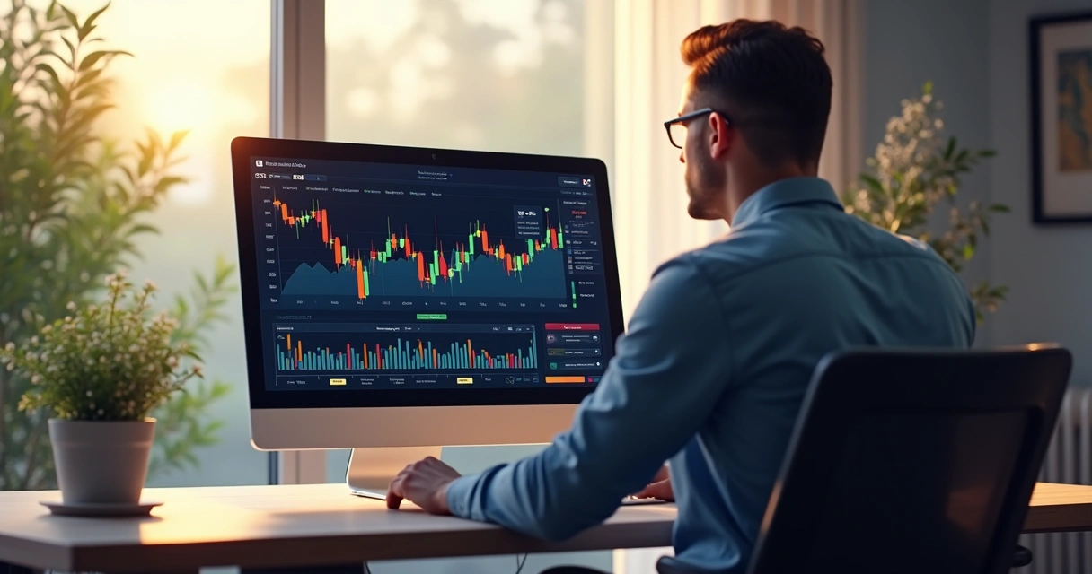 Pessoa analisando um gráfico financeiro em plataforma self-hosted com interface moderna 