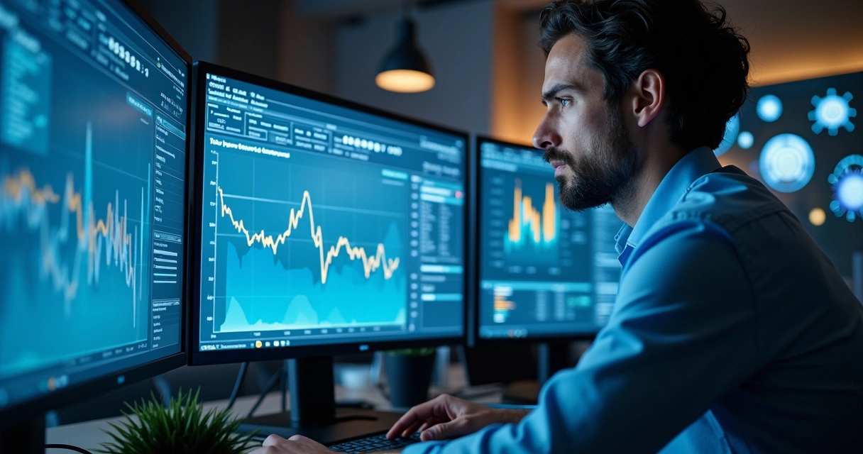 Profissional analisando grande volume de dados tributários na tela