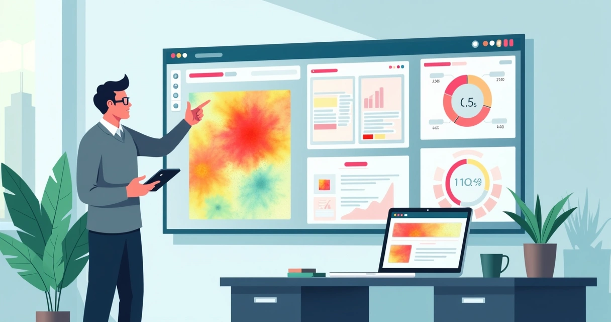 Analista digital compara heatmaps em telas grandes para otimizar layout de página 