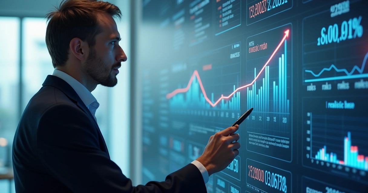 Pessoa analisando gráficos de vendas passadas em tela de computador 