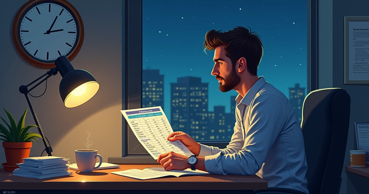 Planilha de análise de horas de serviço preenchida na tela de um notebook