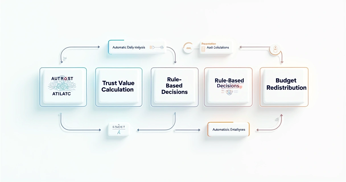 Fluxograma de IA analisando campanhas e redistribuindo orçamento automaticamente 