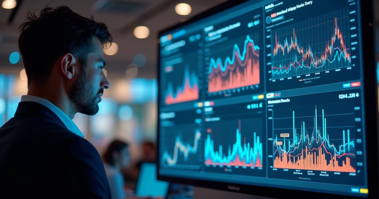 Visão de tela com gráficos analíticos de IA analisando menções sobre marcas