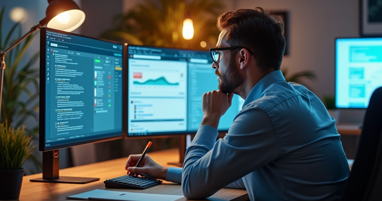 Gestor analisando respostas de IA em busca sobre franquias 