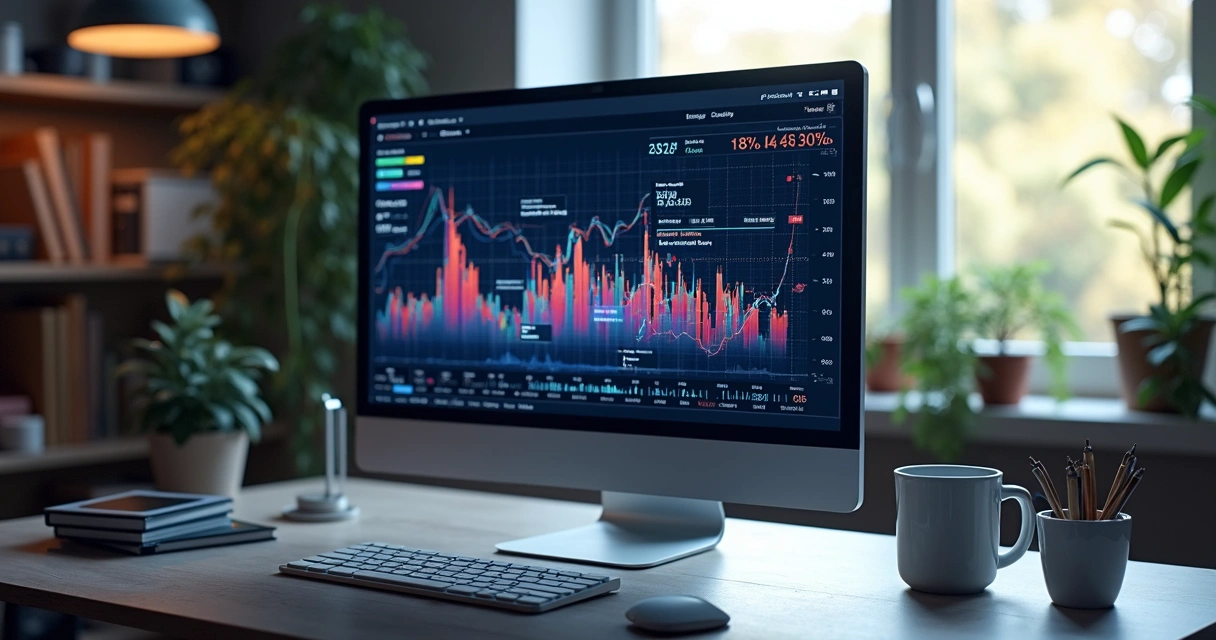 Tela de computador exibindo gráficos de previsão e IA 