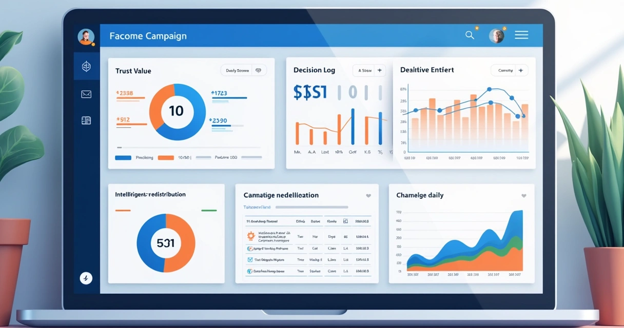 Dashboard com análise diária automática de campanhas, Trust Value, decisões e redistribuição de orçamento 