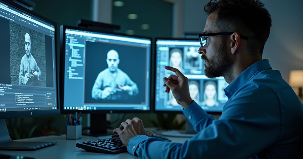 Técnico analisando imagem digital em computador 