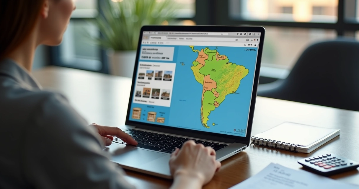 Pessoa analisando oportunidades de imóveis em leilão no notebook 
