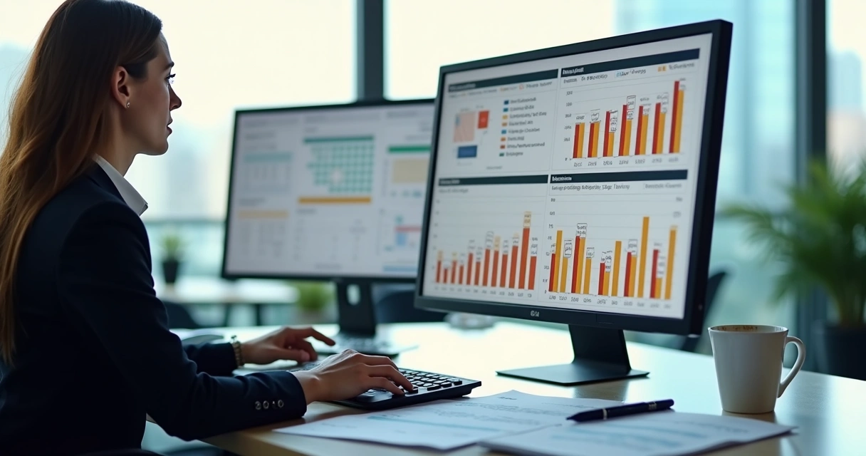 Analista financeiro observando indicadores de inadimplência em dashboard 